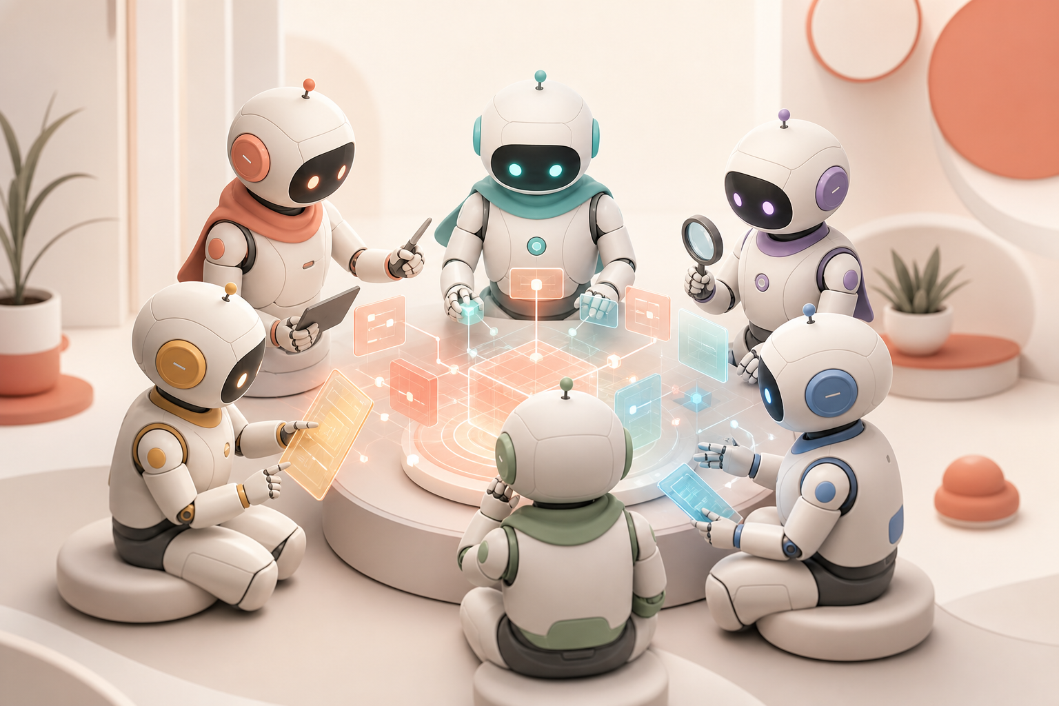 Six specialized AI agents collaborating around a shared build